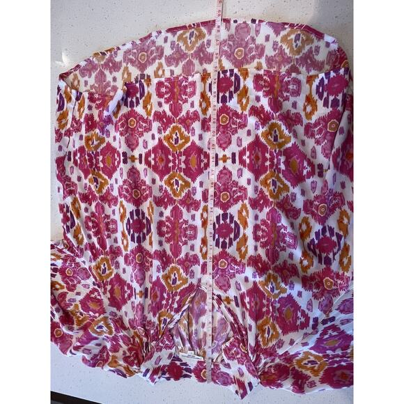 Christian Siriano Boho Artsy Blouse Top Shirt Open Collar‎ Size Large - Picture 10 of 11